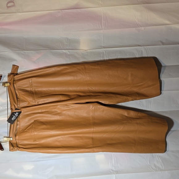 NWT Womens Tan Faux Leather Wide Leg Pant - Picture 7 of 7